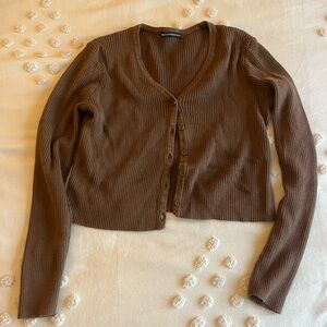 Brandy Melville Brown Ribbed Button-Up Sweater